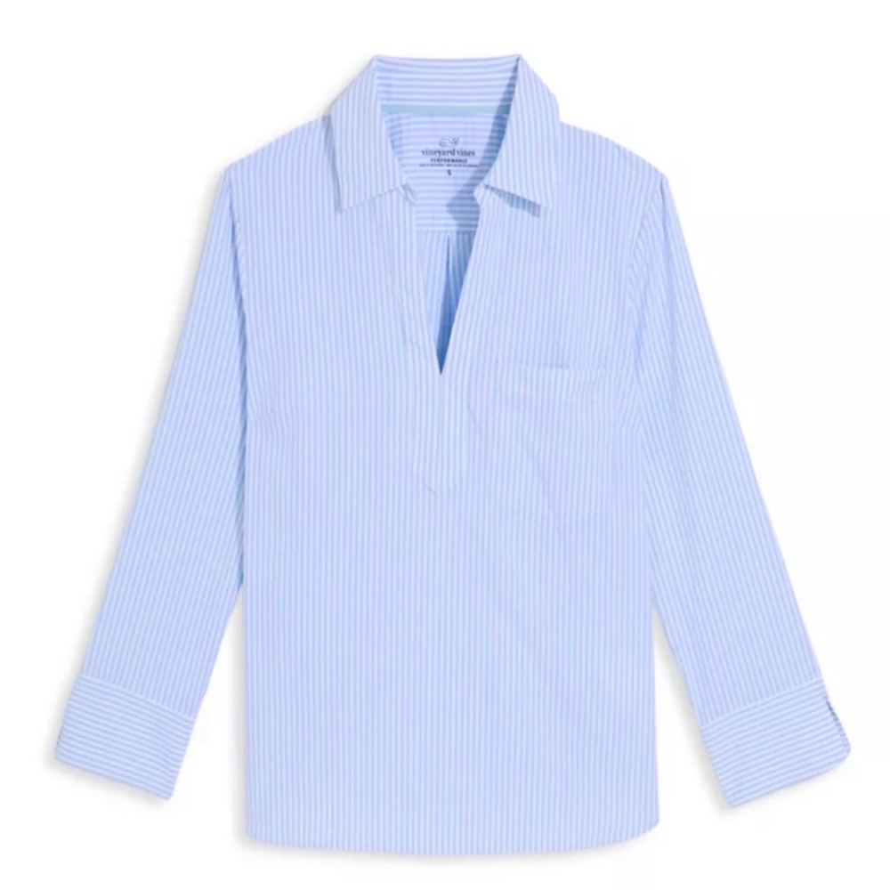 Vineyard Vines Lucaya Light Blue Stripe Split-Neck Women's Top